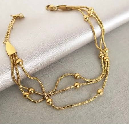 Elegant Multi-Layer Gold Bead Anklet